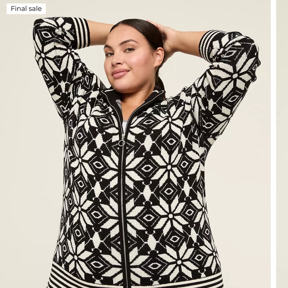 Lane Bryant Black and White Nordic Cardigan